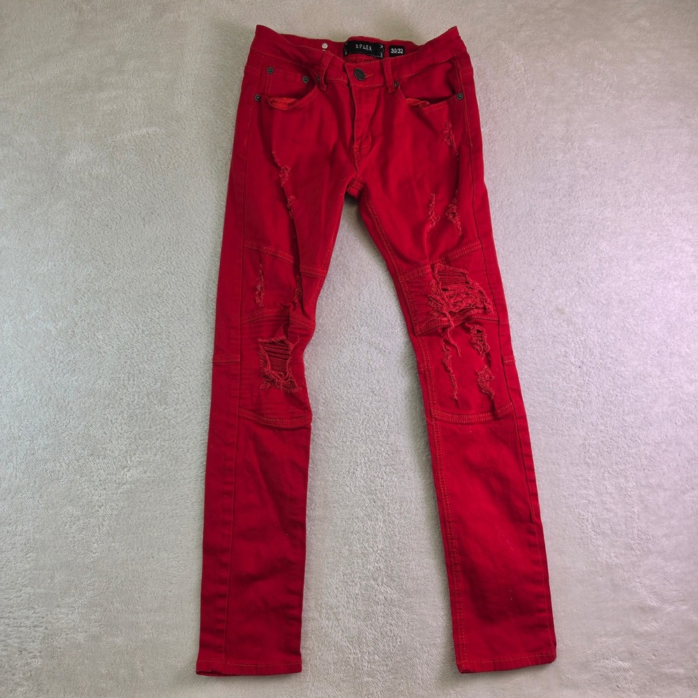 Spark Premium Denim Mens Distressed Moto Skinny Jeans 30x32 Ripped Biker Pants